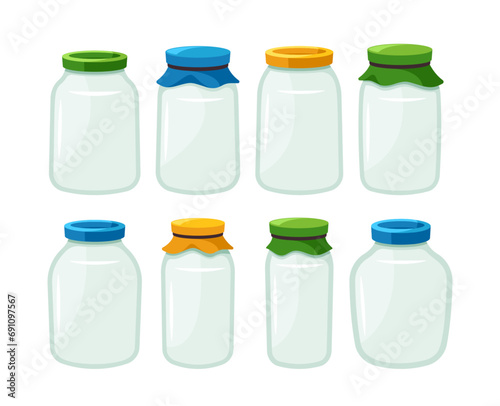 Clear Glass Jars With Tight-fitting Lids, Transparent Cans Awaiting Preservation, Storage Isolated On White Background