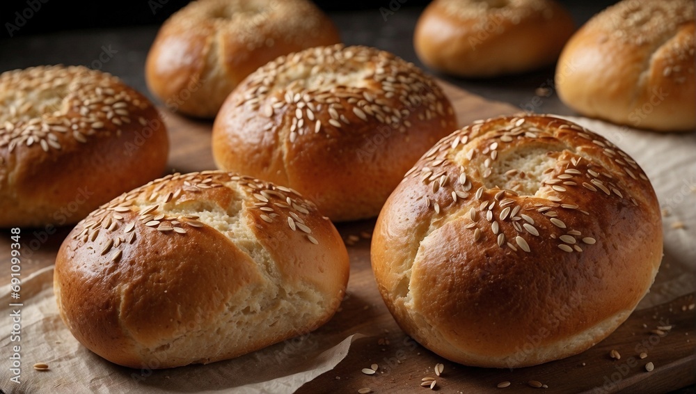 Artisan Breads: Fresh Loafs Topped with Nutritious Seeds. Generative A Artisan Breads: Fresh Loafs Topped with Nutritious Seeds. Generative A