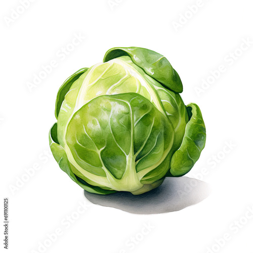 A single Brussel sprout on a white background. Traditional vegetable to accompany Christmas dinner. Digital watercolour. photo