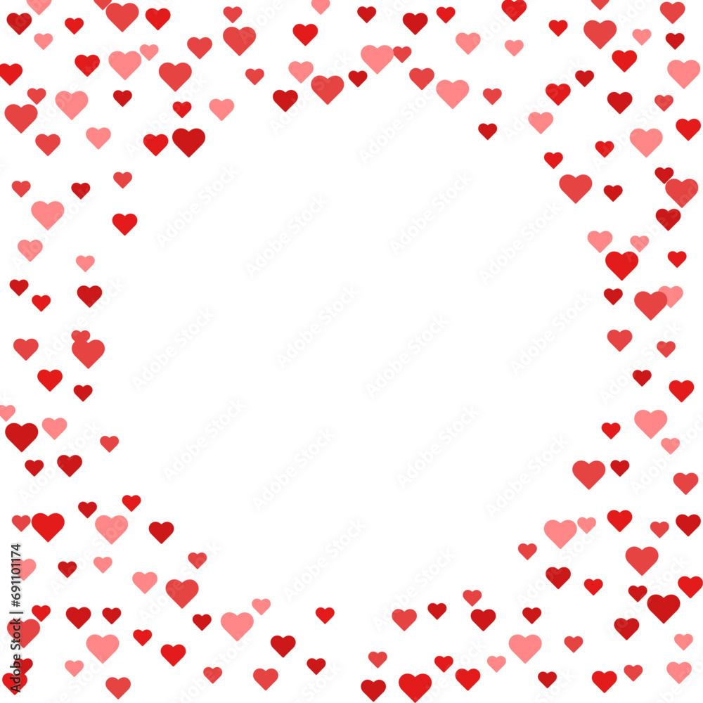 Confetti hearts round frame on a transparent background. Valentine's day, wedding, birthday, anniversary decoration