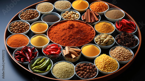 Various indian spices in the bowl