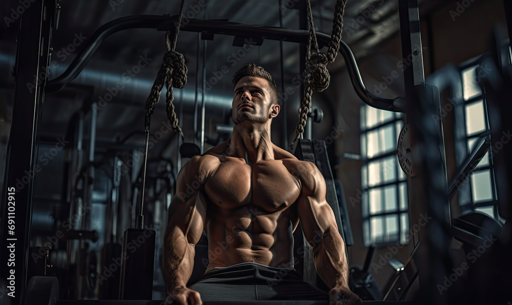 Handsome man bodybuilder during workout in the gym. Handsome man bodybuilder during workout in the gym.