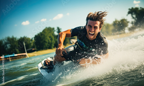 Young man riding on the wakeboard © Daniela