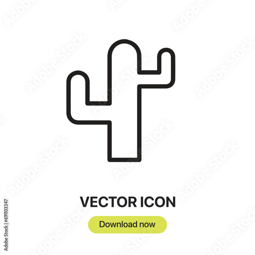 Cactus icon vector. Linear-style sign for mobile concept and web design. Cactus symbol illustration. Pixel vector graphics - Vector. 