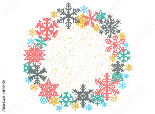 Christmas wreath of snowflakes. Beautiful frame for text. Vector illustration