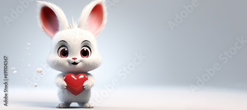 Cute little bunny holding a red heart