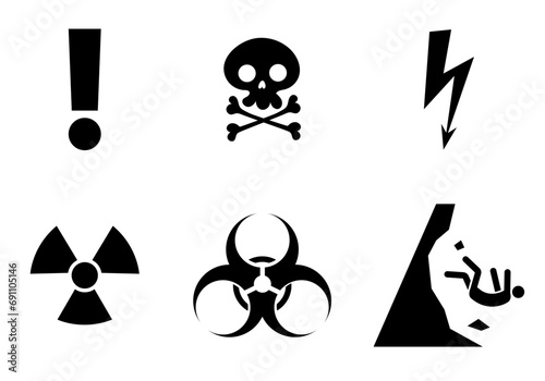 Warning attention pictogram danger safety yellow sign isolated set. Vector flat graphic design illustration	
