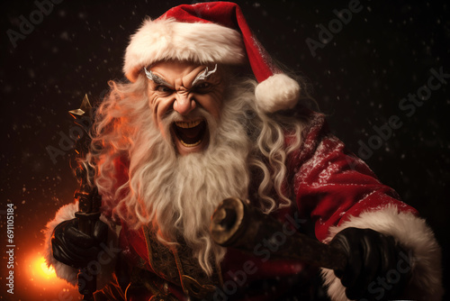 Bad Santa Claus screaming feeling craziness and madness. Generative AI