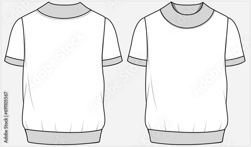 RIBBED SHORT SLEEVES CARDIGAN WITH BUILT UP NECKLINE DESIGNED FOR WOMEN AND GIRLS FRONT AND BACK FLAT SKETCH IN EDITABLE VECTOR ILLUSTRATION