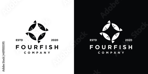 Four Fish Logo Design with Minimalist Style. Icon Symbol Vector Design Template. photo