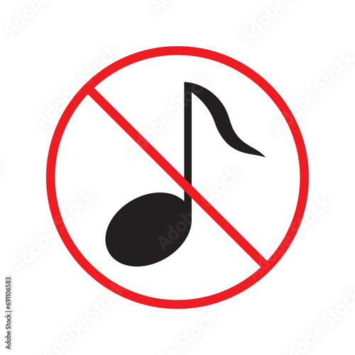 No music icon. Forbidden noise icon. No sound vector sign. Prohibited loud vector icon. Warning, caution, attention, restriction, danger flat sign design. Silence vector icon pictogram UX Uİ
