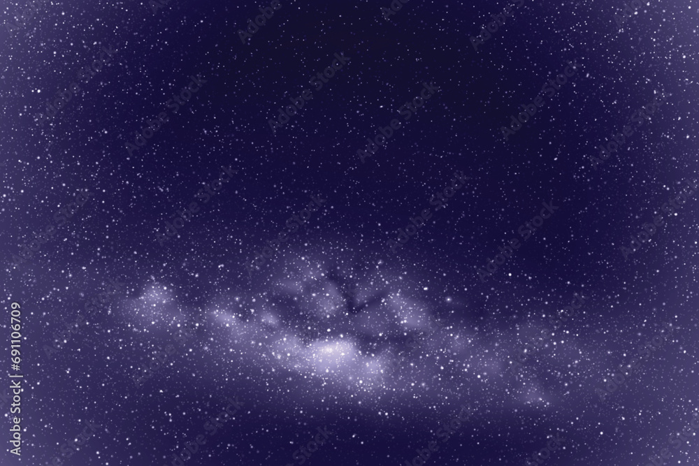 Night starry sky and Milky Way. Monochrome cold blue space background