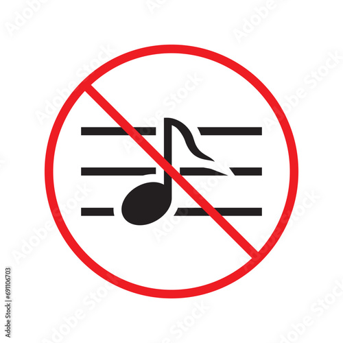 No music icon. Forbidden noise icon. No sound vector sign. Prohibited loud vector icon. Warning, caution, attention, restriction, danger flat sign design. Silence vector icon pictogram UX Uİ