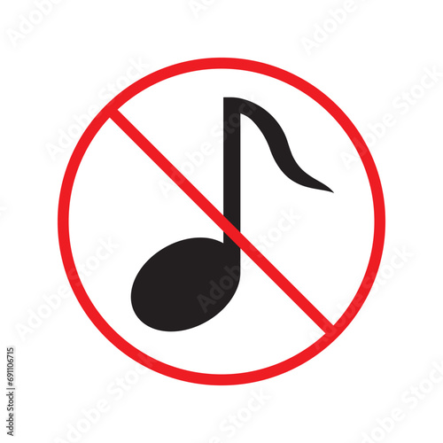 No music icon. Forbidden noise icon. No sound vector sign. Prohibited loud vector icon. Warning, caution, attention, restriction, danger flat sign design. Silence vector icon pictogram UX Uİ