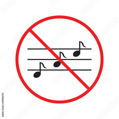 No music icon. Forbidden noise icon. No sound vector sign. Prohibited loud vector icon. Warning, caution, attention, restriction, danger flat sign design. Silence vector icon pictogram UX Uİ