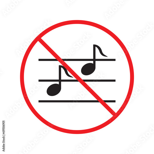 No music icon. Forbidden noise icon. No sound vector sign. Prohibited loud vector icon. Warning, caution, attention, restriction, danger flat sign design. Silence vector icon pictogram UX Uİ