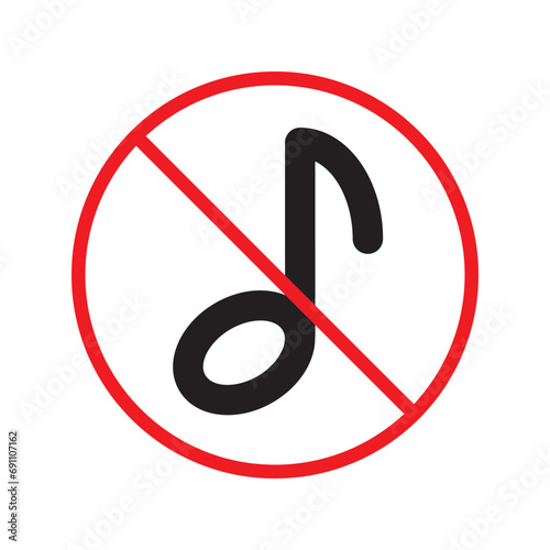 No music icon. Forbidden noise icon. No sound vector sign. Prohibited loud vector icon. Warning, caution, attention, restriction, danger flat sign design. Silence vector icon pictogram UX Uİ