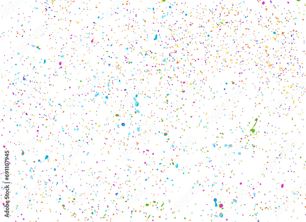 Fondo abstracto de salpicaduras grandes en colores alegres del arcoiris salpicados. Textura estarcida divertida, naif. Chorro de pintura real, salpicado con spray. Azul, verde, amarillo, naranja