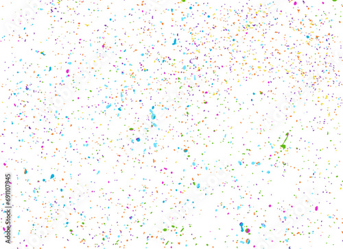 Fondo abstracto de salpicaduras grandes en colores alegres del arcoiris salpicados. Textura estarcida divertida, naif. Chorro de pintura real, salpicado con spray. Azul, verde, amarillo, naranja