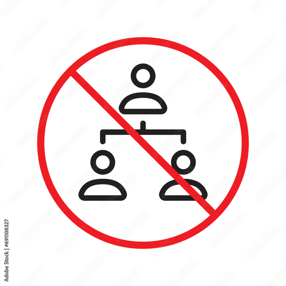 Prohibited company structure vector icon. No Hierarchy icon. Forbidden Organization chart icon. No Flow chart vector sign. Warning, caution, attention, restriction, danger flat sign design. UX Uİ Prohibited company structure vector icon. No Hierarchy icon. Forbidden Organization chart icon. No Flow chart vector sign. Warning, caution, attention, restriction, danger flat sign design. UX Uİ