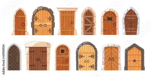Ancient Medieval Doors, Adorned With Intricate Ironwork And Weathered Wood, Guarding Secrets Within Time-worn Frames