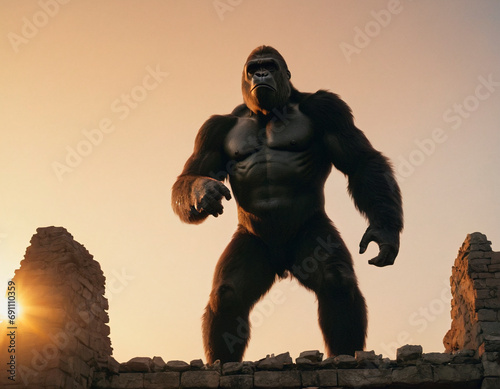 A strong gorilla King Kong. Frightening giant monkey.