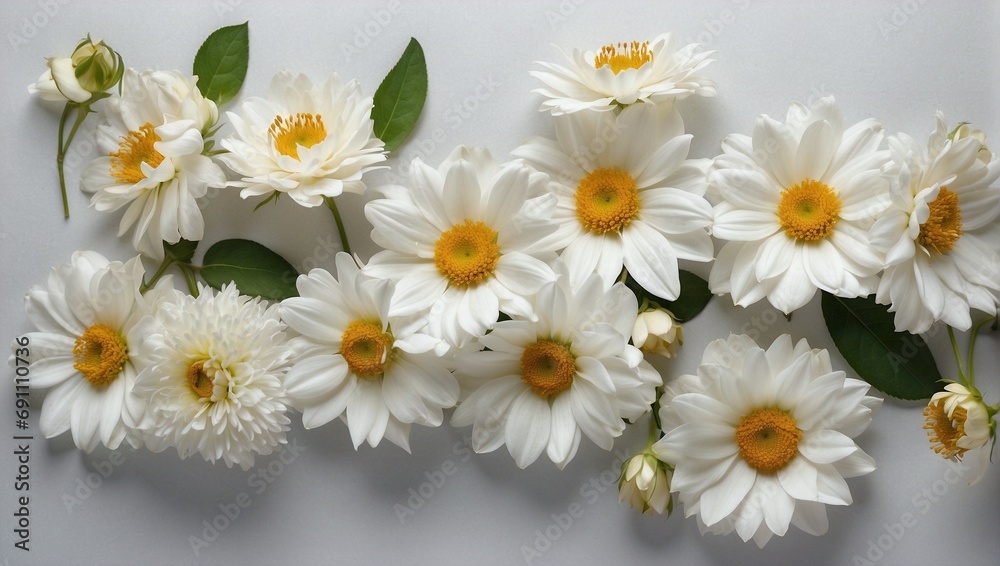Elegant White Blooms with Yellow Stamens and Green Leaves. Generative AI