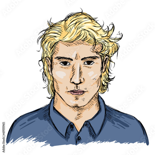 Vector Single Sketch Male Face. Men Hairstyle.