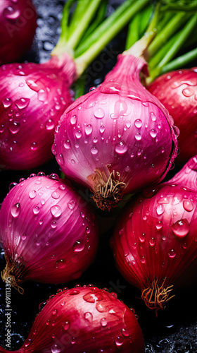 Fresh onions on a dark back...