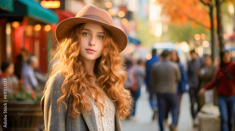 woman with fedora hat on the street woman with fedora hat on the street