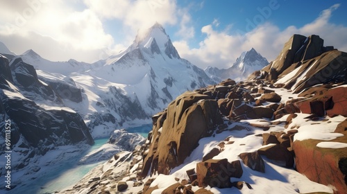snowy mountain landscape in...