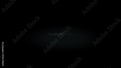 August 28 3D title metal text on black alpha channel background photo