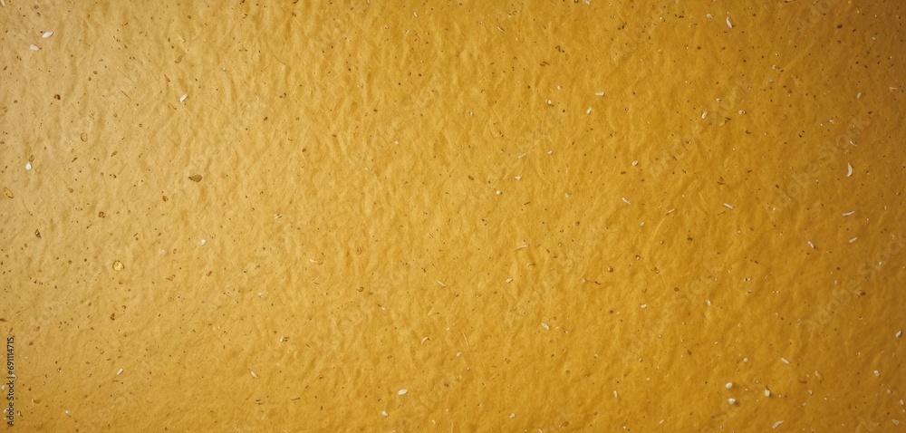 a close up of a yellow wall with white speckles and a black object in the middle of the picture. a close up of a yellow wall with white speckles and a black object in the middle of the picture.