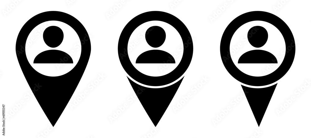 Set of map pointer with user icon. Person location icon. Vector Illustration.