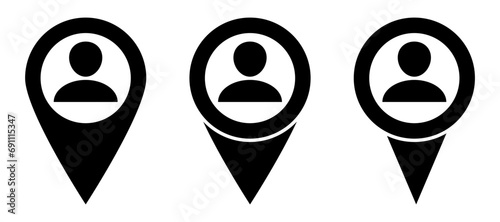 Set of map pointer with user icon. Person location icon. Vector Illustration.