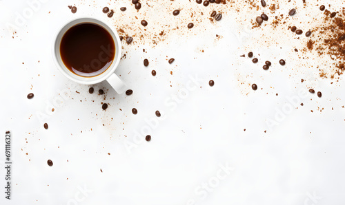background of a cup of coffee and spillage seen from above. photo