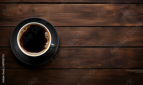 the background of a cup of coffee seen from above on a wooden base