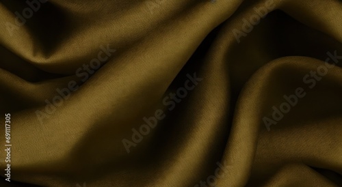 Brown green cloth. Gradient. Olive colors. Dark shade. Abstract background for design. Creases in fabric. Drape generative AI