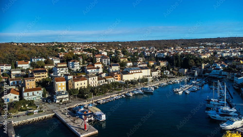 Malinska, Krk island, coast, sea, aerial view,  Croatia