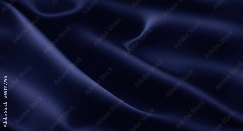 Navy blue silk satin. Silky shiny fabric. Dark luxury background with space for design. Banner. Wide. Long. Panoramic. Template. Empty. Flat lay, top view table. Beautiful.Elegant. generative AI