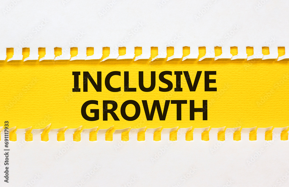 Obraz premium Inclusive growth symbol. Concept words Inclusive growth on beautiful yellow paper. Beautiful white paper background. Business inclusive growth concept. Copy space.