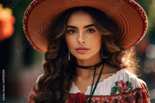 Cute young beautiful Mexican woman in national costume