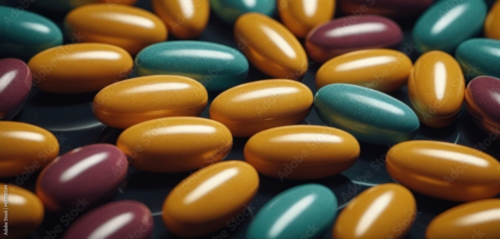 a pile of multicolored pills sitting on top of a pile of orange, green, and blue pills. a pile of multicolored pills sitting on top of a pile of orange, green, and blue pills.