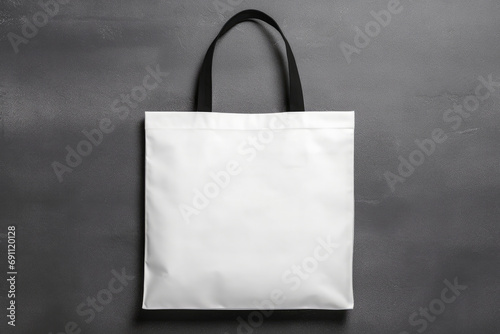 A single white canvas tote bag standing against a minimalist backdrop