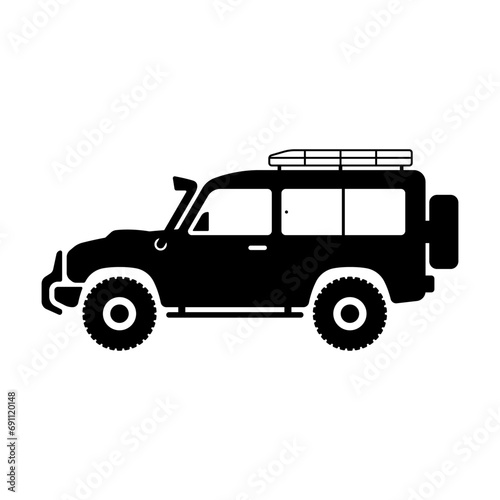 SUV icon. Off-road vehicle. Black silhouette. Side view. Vector simple flat graphic illustration. Isolated object on a white background. Isolate.