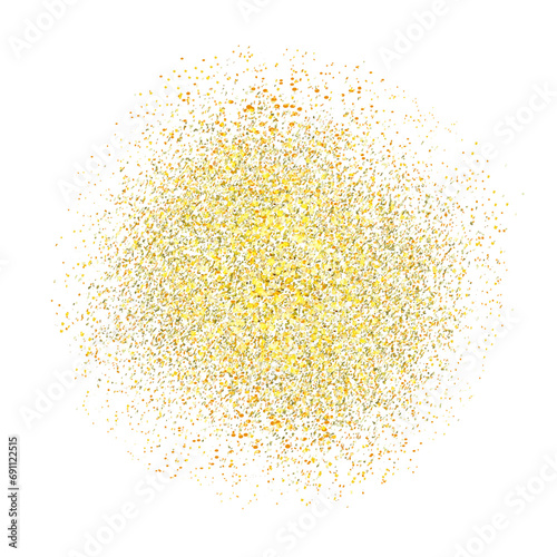 Shine gold dust spray mist of atomizer, circular stipple shape, glowing sparkles golden dust particles, paint dust particles, dotted round grainy spray circle gradient, grunge textured effect - vector
