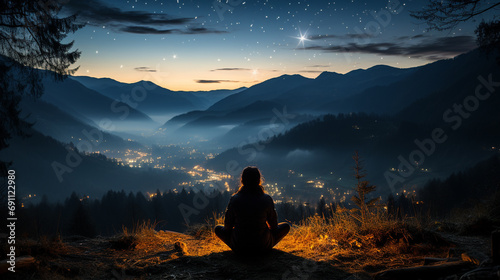 silhouette of a person sitting on a mountain