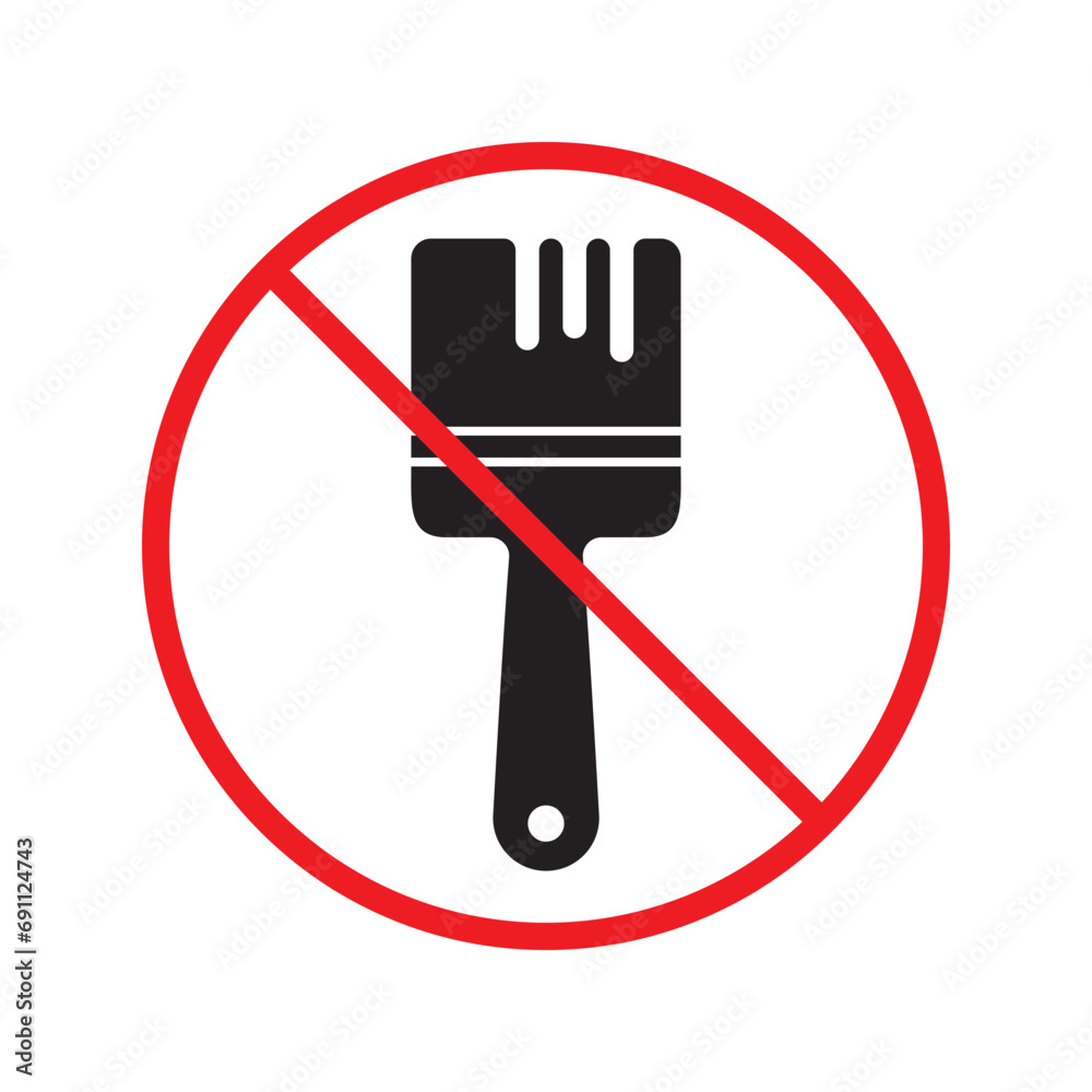 Do not paint brush sign. Prohibited painting vector icon. No paint icon. Forbidden brush icon. Warning, caution, attention, restriction, danger flat sign design. Paint brush symbol pictogram Do not paint brush sign. Prohibited painting vector icon. No paint icon. Forbidden brush icon. Warning, caution, attention, restriction, danger flat sign design. Paint brush symbol pictogram