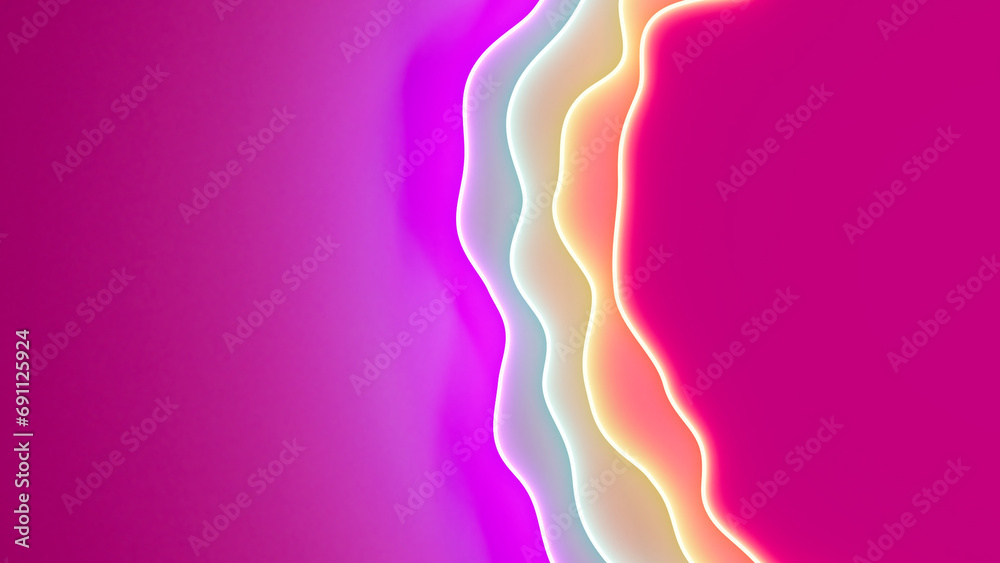 colorful bright rainbow shifted delicate shapes on purple bg - abstract 3D rendering
