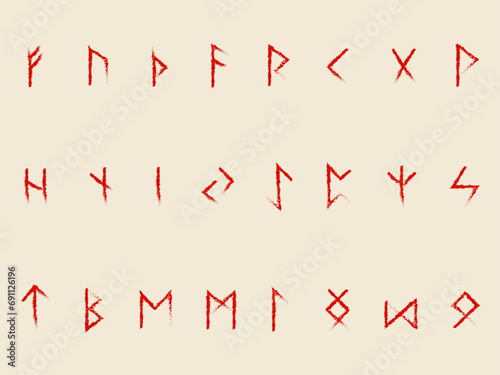 Scandinavian runes. Runic magic, culture, fortune telling with runes. Red color